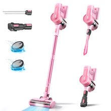 Load image into Gallery viewer, YOMATECH Cordless Vacuum Cleaner, 30Kpa/350W Powerful Stick Vacuum, Up to 50 Mins Runtime Rechargeable Battery, 6 in 1 Lightweight Vacuum Cleaners for Home Hardfloor Carpet Pet Hair Pink