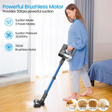 Load image into Gallery viewer, YOMATECH Cordless Vacuum Cleaner, 30Kpa/350W Powerful Stick Vacuum, Up to 50 Mins Runtime Rechargeable Battery, 6 in 1 Lightweight Vacuum Cleaners for Home Hardfloor Carpet Pet Hair Blue