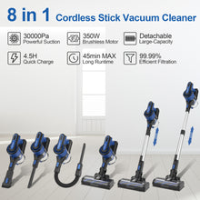 Load image into Gallery viewer, Poweart Cordless Vacuum Cleaner, 30Kpa Powerful Stick Vacuum Up to 45 min Runtime, 8 in 1 Vacuum for Hardfloors Pet Hair Home-V870 Blue