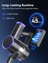 Load image into Gallery viewer, Cordless Vacuum Cleaner, YOMA 6-in-1 Rechargeable Stick Vacuum, 45mins Max Runtime, Lightweight 2200mAh Battery Handheld Vacuum, Powerful Vacuum Cleaner for Home Hard Floor Pet Hair-Purple