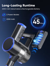 Load image into Gallery viewer, Cordless Vacuum Cleaner, YOMA 6-in-1 Rechargeable Stick Vacuum, 45mins Max Runtime, Lightweight 2200mAh Battery Handheld Vacuum, Powerful Vacuum Cleaner for Home Hard Floor Pet Hair-Blue