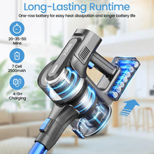 Load image into Gallery viewer, YOMATECH Cordless Vacuum Cleaner, 30Kpa/350W Powerful Stick Vacuum, Up to 50 Mins Runtime Rechargeable Battery, 6 in 1 Lightweight Vacuum Cleaners for Home Hardfloor Carpet Pet Hair Blue
