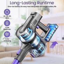 Load image into Gallery viewer, YOMATECH Cordless Vacuum Cleaner, 30Kpa/350W Powerful Stick Vacuum, Up to 50 Mins Runtime Rechargeable Battery, 6 in 1 Lightweight Vacuum Cleaners for Home Hardfloor Carpet Pet Hair Purple