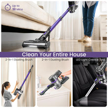 Load image into Gallery viewer, YOMATECH Cordless Vacuum Cleaner, 30Kpa/350W Powerful Stick Vacuum, Up to 50 Mins Runtime Rechargeable Battery, 6 in 1 Lightweight Vacuum Cleaners for Home Hardfloor Carpet Pet Hair Purple
