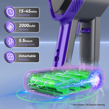 Load image into Gallery viewer, DEVOAC V90 Cordless Vacuum Cleaner, Ultra-Quiet Stick Vacuum, 365W Motor 28KPa Powerful Suction, Up to 45mins Runtime, Ultra-Light 6 in 1 Handheld Vacuum for Hard Floor Carpet Pet Hair Purple