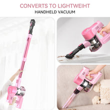 Load image into Gallery viewer, YOMATECH Cordless Vacuum Cleaner, 30Kpa/350W Powerful Stick Vacuum, Up to 50 Mins Runtime Rechargeable Battery, 6 in 1 Lightweight Vacuum Cleaners for Home Hardfloor Carpet Pet Hair Pink