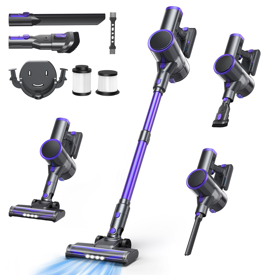 Cordless Vacuum Cleaner, YOMA 6-in-1 Rechargeable Stick Vacuum, 45mins Max Runtime, Lightweight 2200mAh Battery Handheld Vacuum, Powerful Vacuum Cleaner for Home Hard Floor Pet Hair-Purple