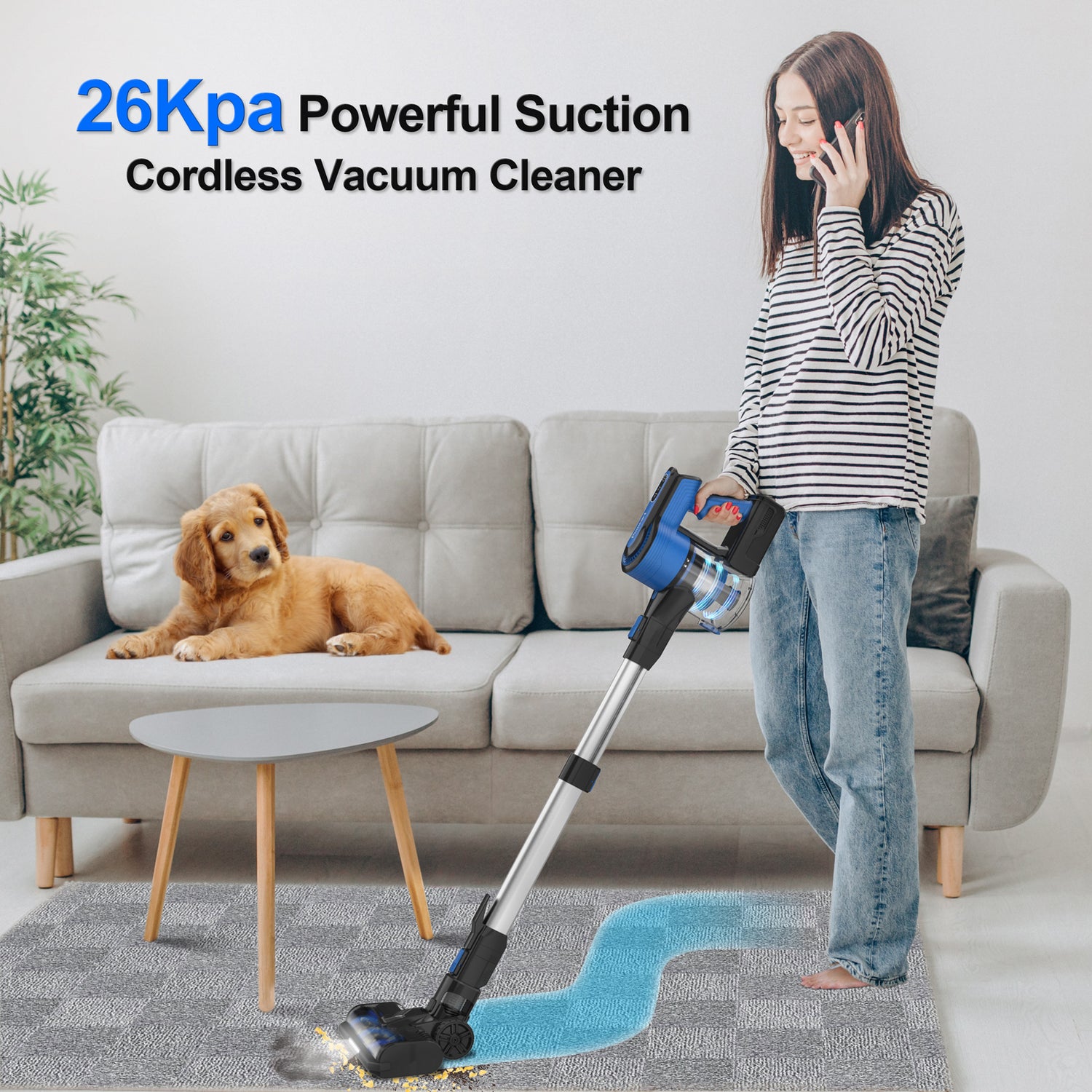 POWEART V870 Cordless Vacuum Cleaner, 26Kpa 350W Powerful Cordless