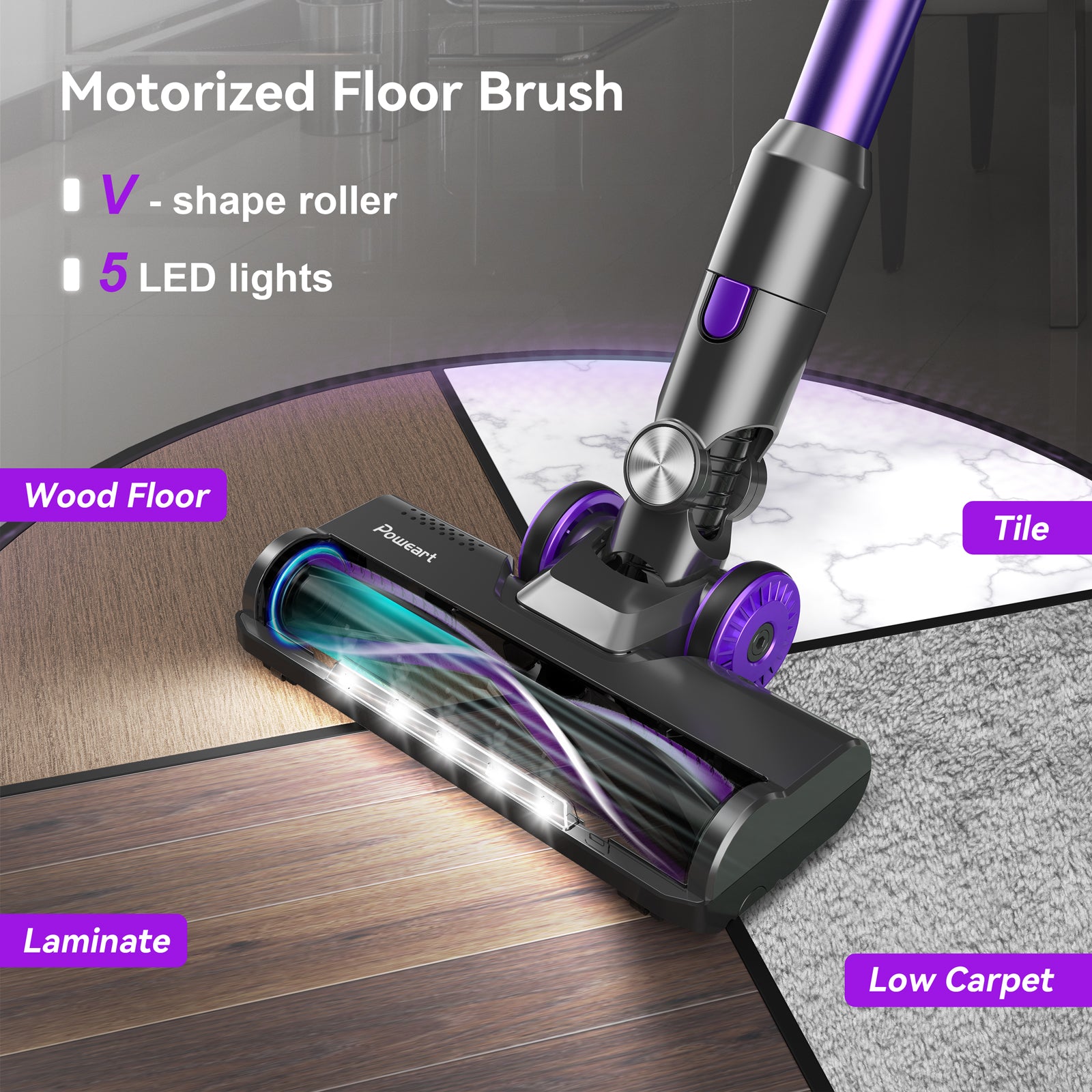 POWEART Cordless Vacuum Cleaner with 30Kpa top Powerful Suction, 350W Rechargeable V